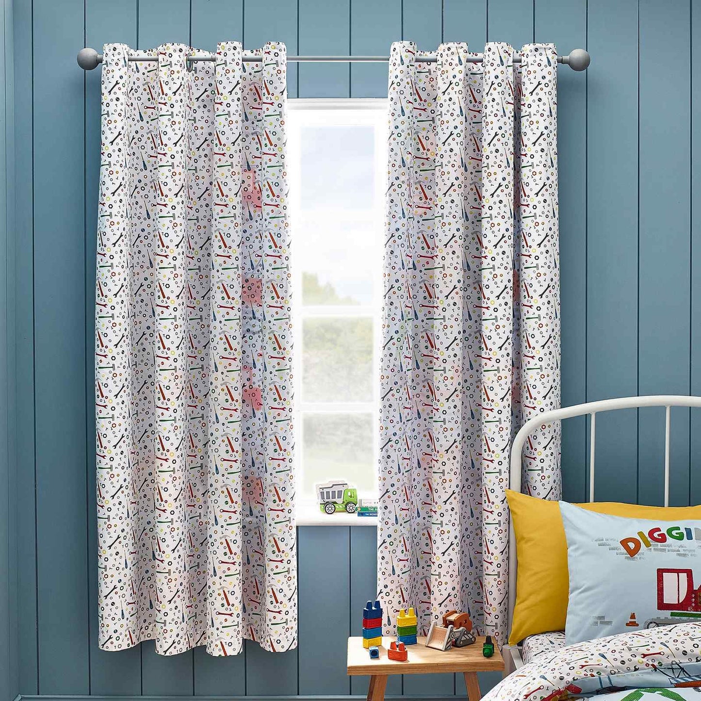Digger Dreams Blue Curtains Two Panels - 66x72 Inch