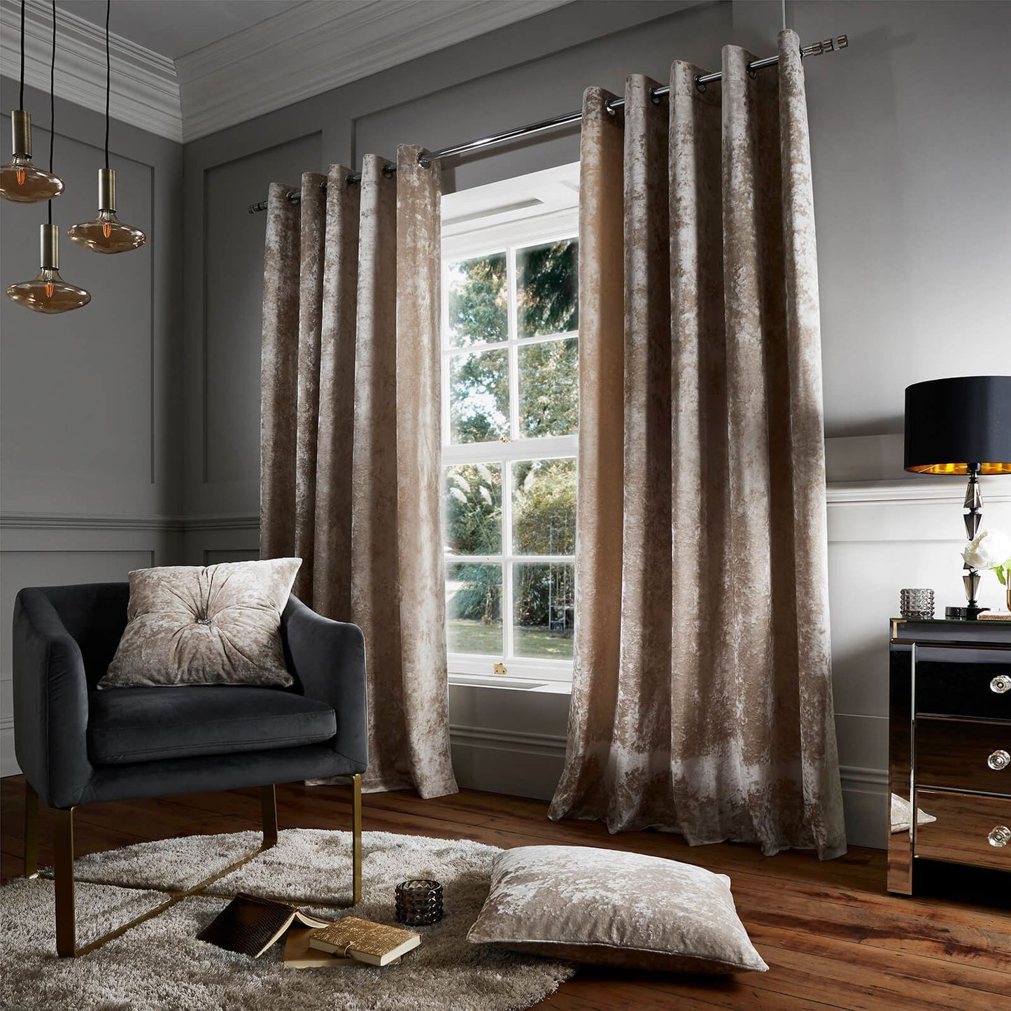 Crushed Natural Eyelet Curtains