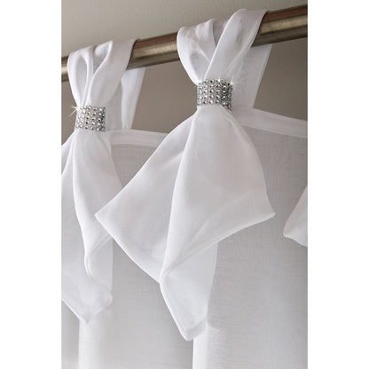 Tiara Dolly Diamante Tab Top White Curtain Panel