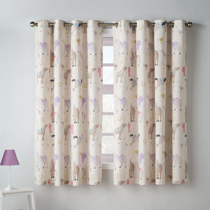 Catherine Lansfield Happy Horses Cream Curtains Two Panels - 66x72 Inch