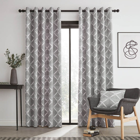 Geo Textured Diamond Grey Eyelet Curtains