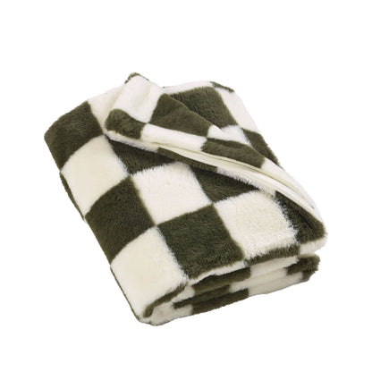 Catherine Lansfield Cosy Soft Checkerboard Fleece Blanket Throw Green - 130x170cm