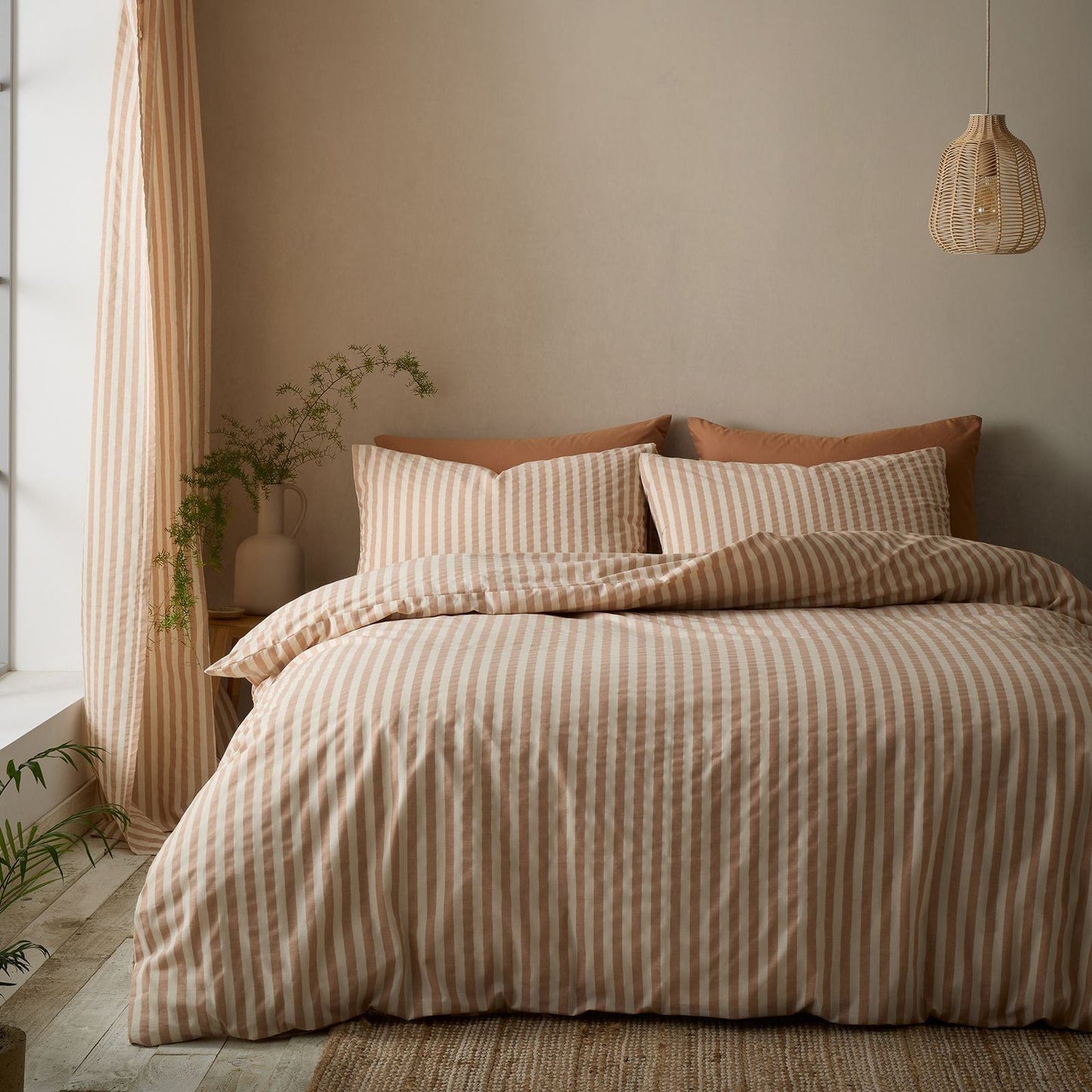 Pineapple Elephant Cotton Rich Woven Stripe Clay Duvet Cover Set