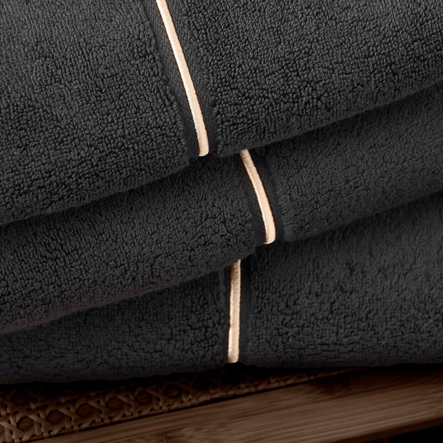 Bianca Zero Twist Satin Stitch Black Towel and Sheet
