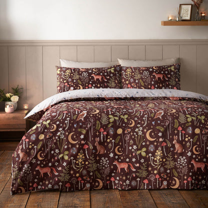 Catherine Lansfield Enchanted Twilight Animals Printed Bedding Duvet Cover Set Chocolate