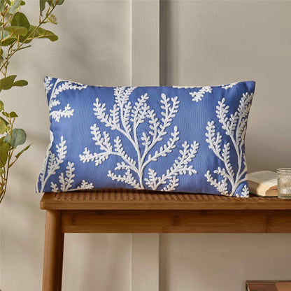 Coral Leaf Blue Cushion