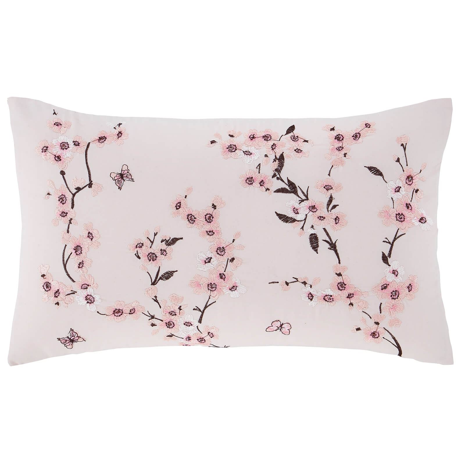 Embroidered Blossom Pink Filled Cushion