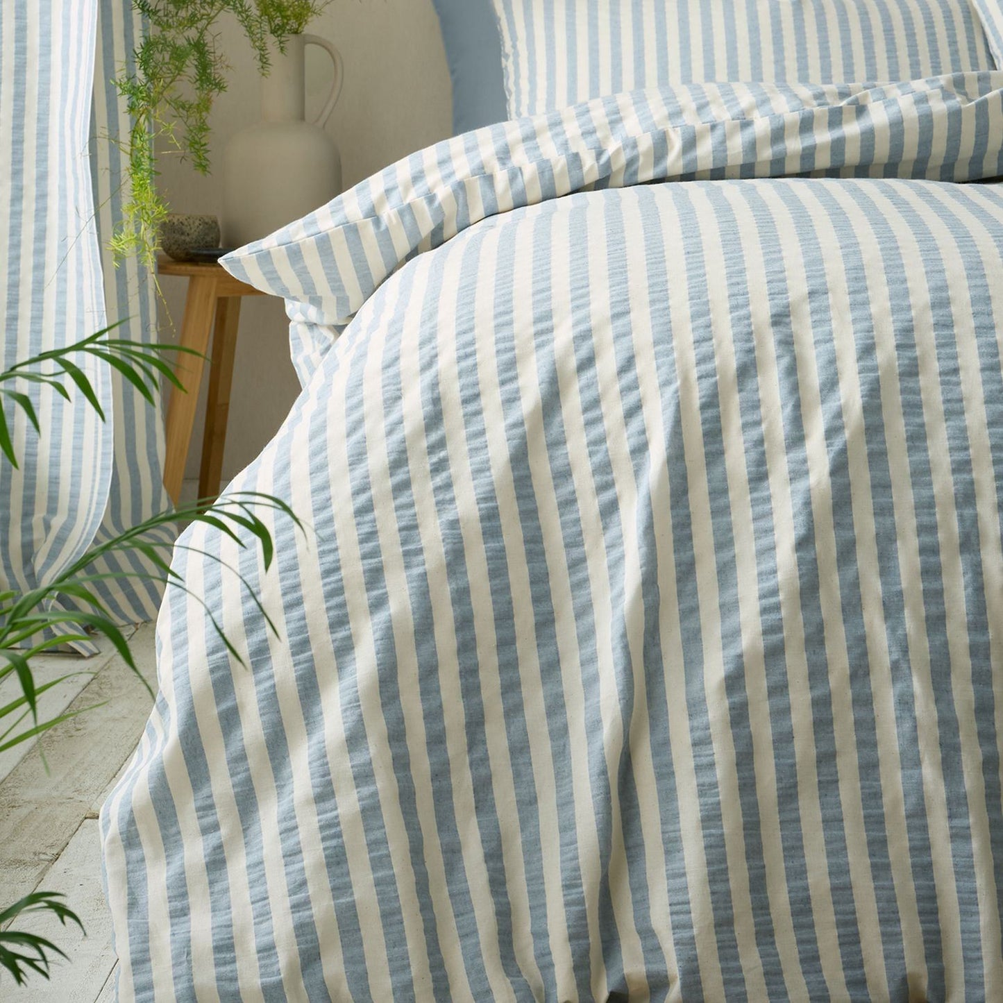 Pineapple Elephant Cotton Rich Woven Stripe Blue Duvet Cover Set