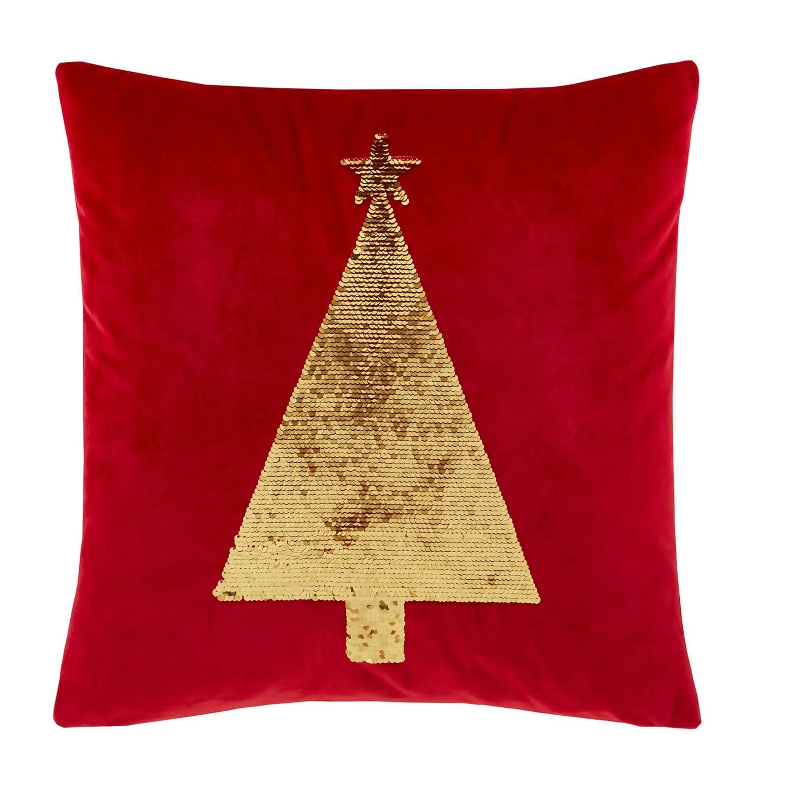 Downstairs Living Sequin Tree Red Filled Cushion