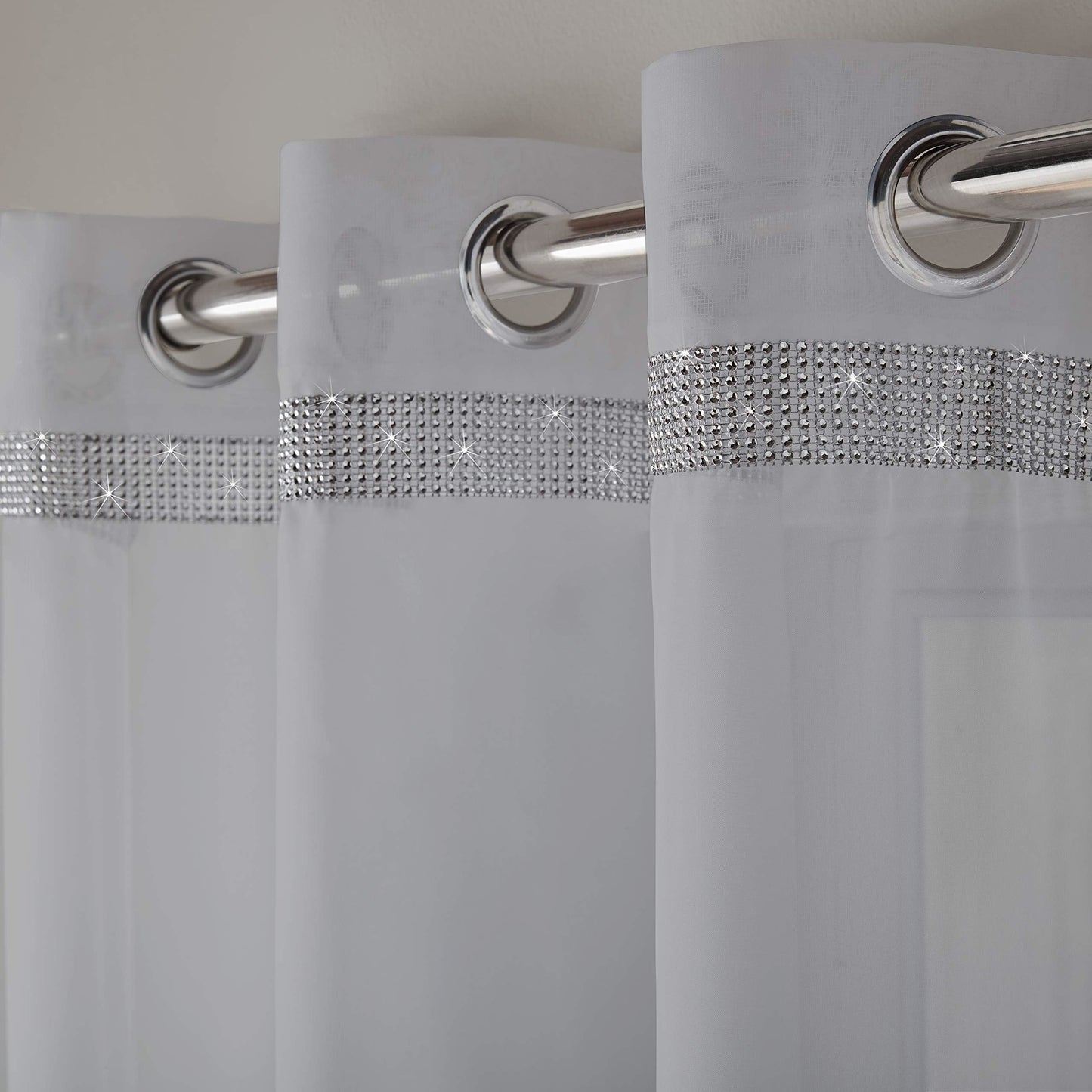 Glitter Silver Ring Top Curtain Panel