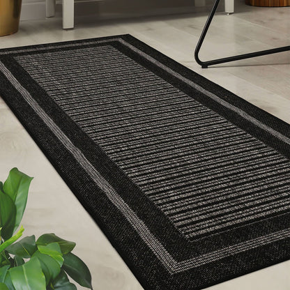 Flatweave Gel Border Black Rug