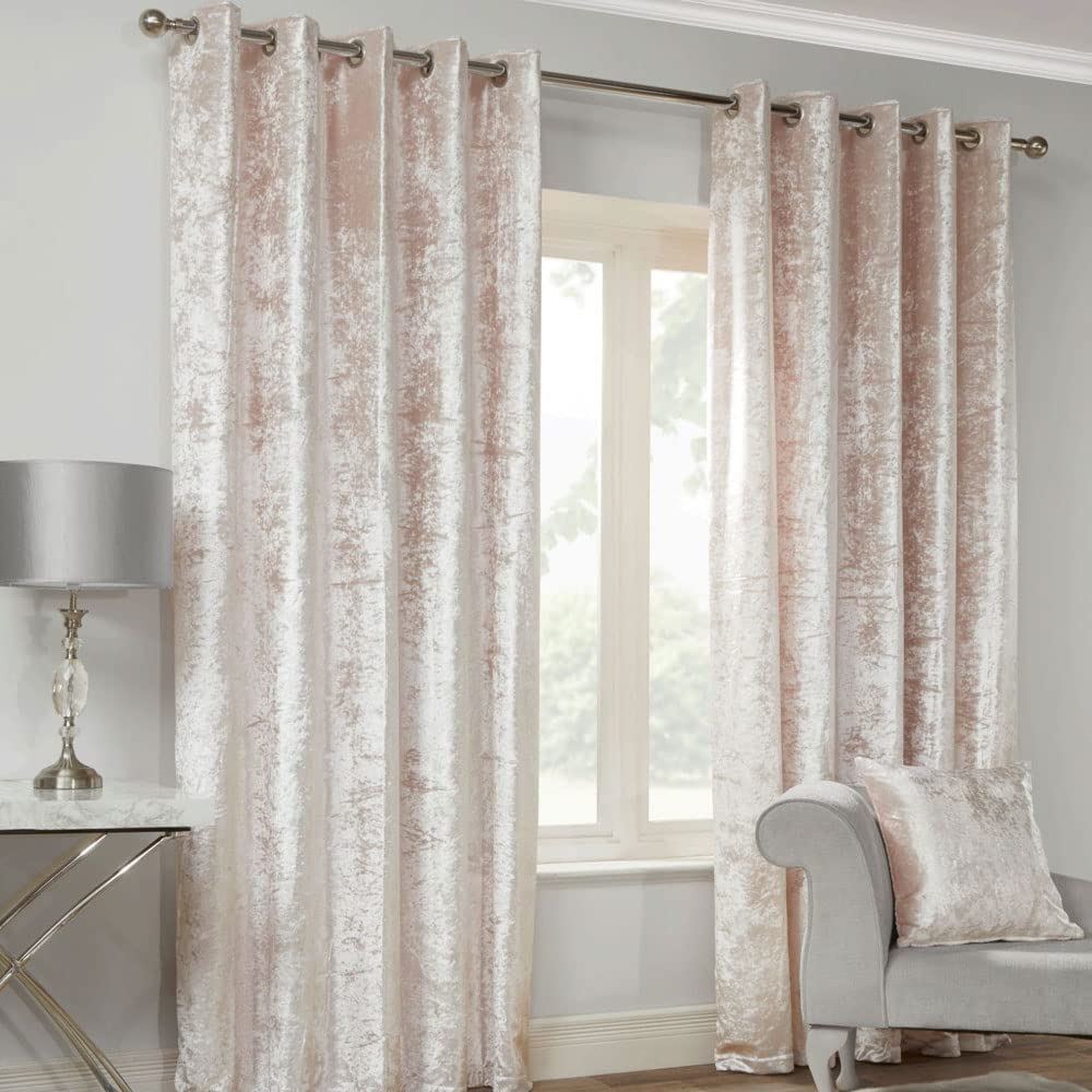 Crushed Velvet Blush Eyelet Curtains