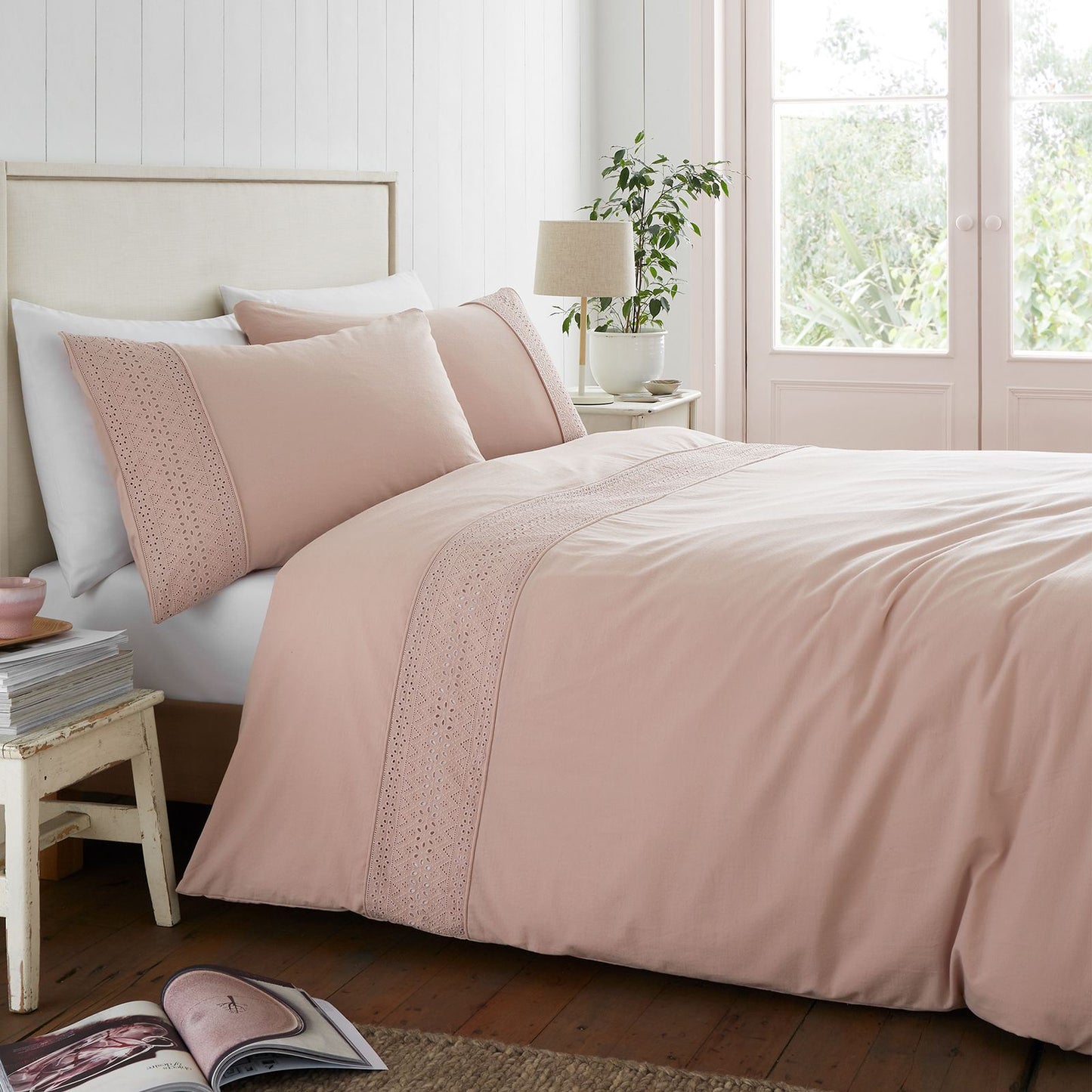 Broderie Anglaise Blush Pink Duvet Cover Set