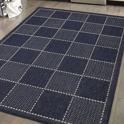 Flatweave Gel Check Navy Rug