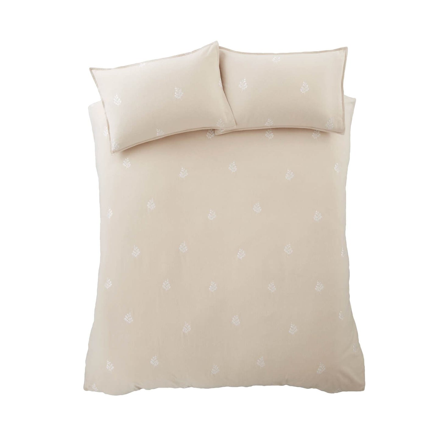 Bianca Fine Linens Leaf Embroidered Cotton Bedding Duvet Cover Set Natural