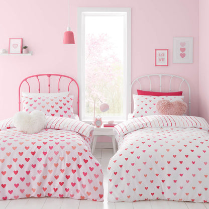 Hearts and Stripes Pink White Duvet Cover Set