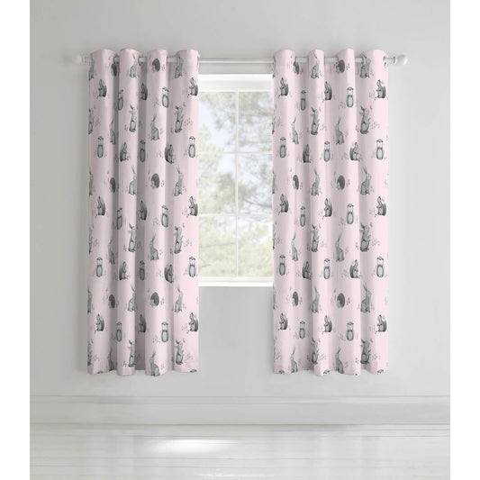 Living Woodland Friends Pink Eyelet Curtains