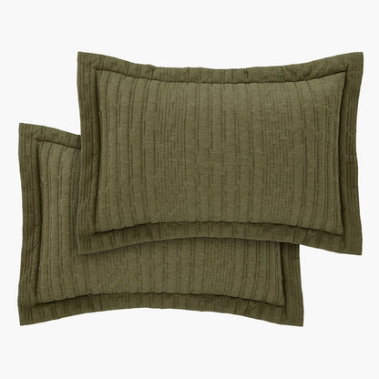 Tamba Jersey Stripe Quilted Oxford Pillowcase Pair Olive Green