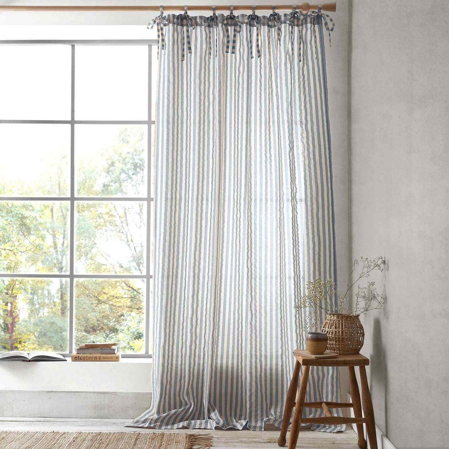 Zanzibar Yarn Dyed Stripe Blue Curtain Panel