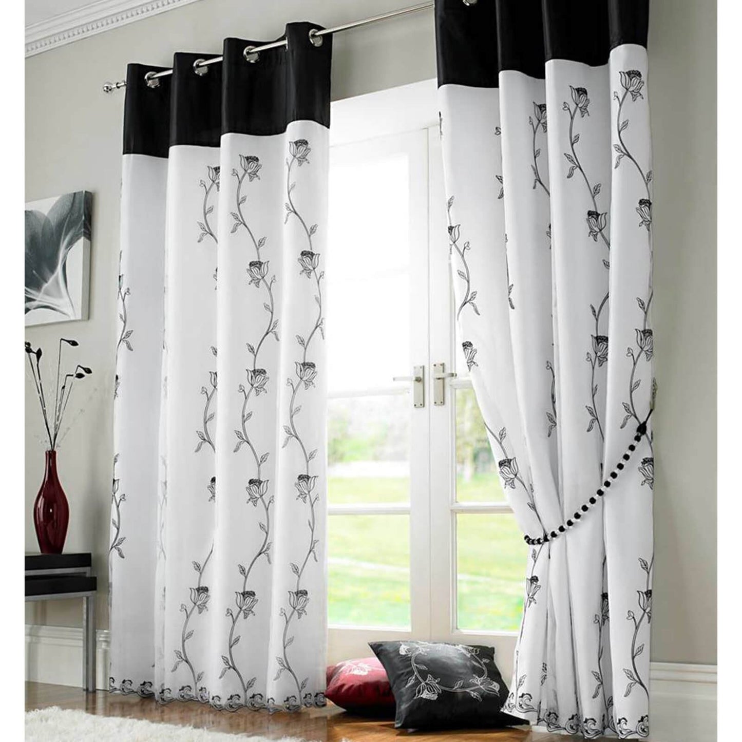 Tahiti Black Eyelet Curtains