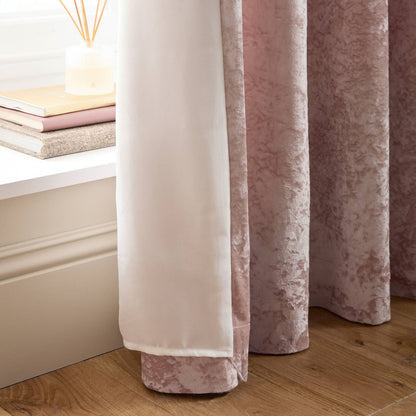 Catherine Lansfield Crushed Velvet Lined Eyelet Curtains Two Panels Blush Pink