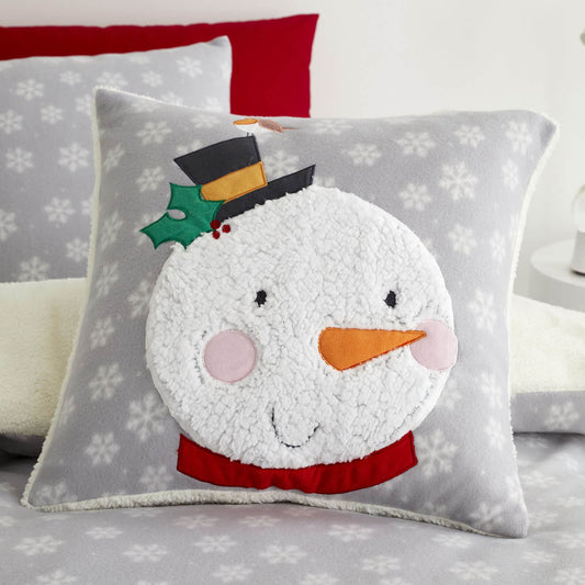 Cosy Snowman Grey Filled Cushion