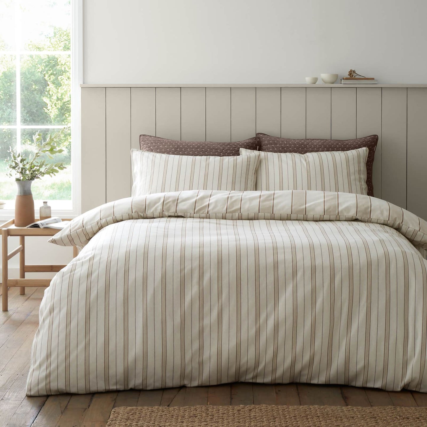 Bianca Fine Linens Regal Checked Reversible Cotton Bedding Duvet Cover Set  Natural