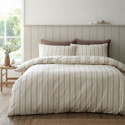 Bianca Fine Linens Regal Checked Reversible Cotton Bedding Duvet Cover Set  Natural