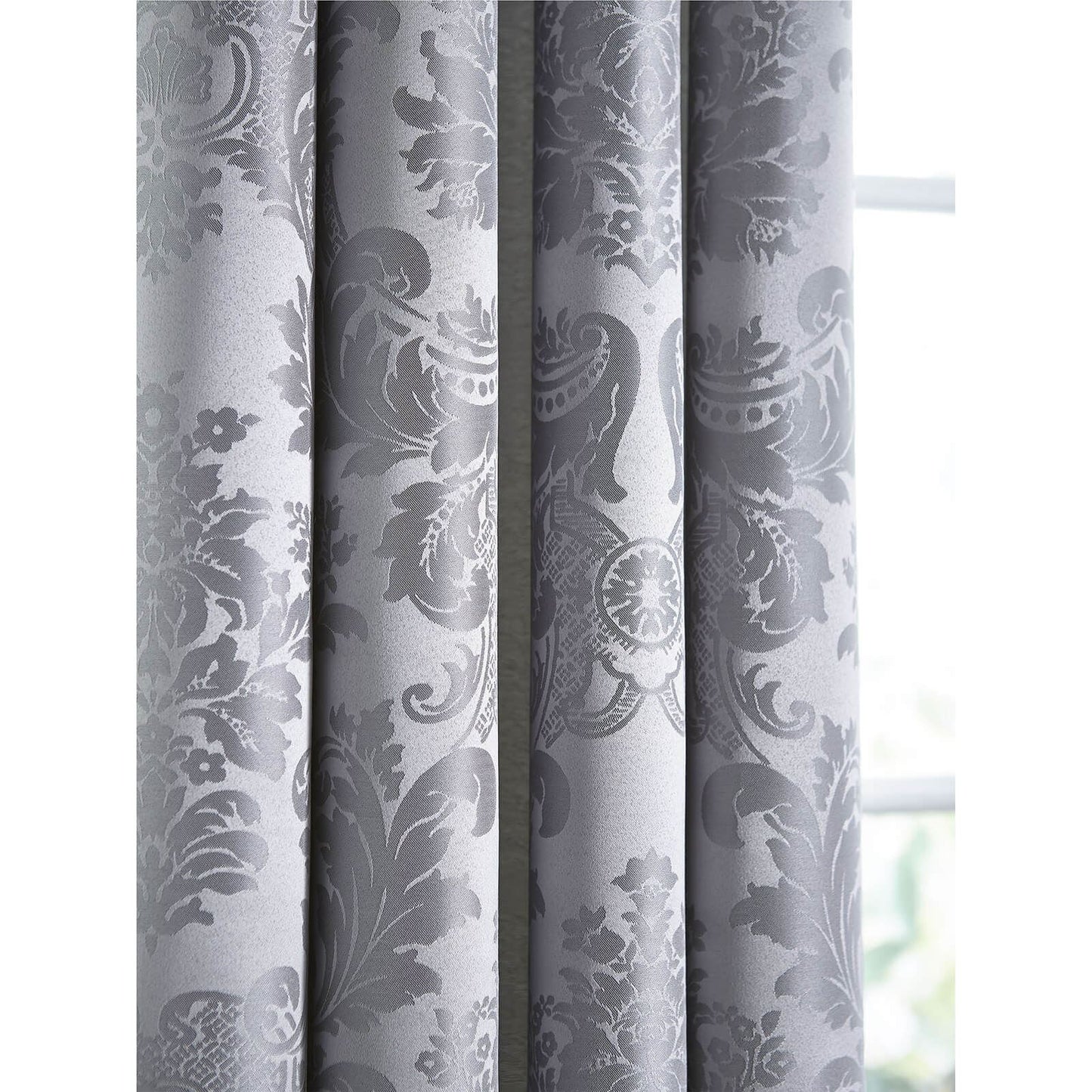 Damask Silver Eyelet Curtains