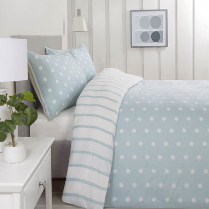 Spots & Stripes Duck Egg Micro Fiber Duvet Set