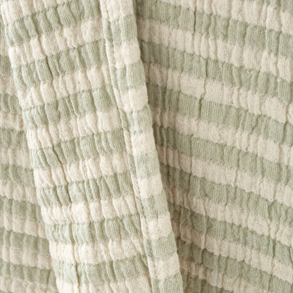 Bianca Fine Linens Cotton Muslin Stripe Blanket Throw Green - 150x200cm