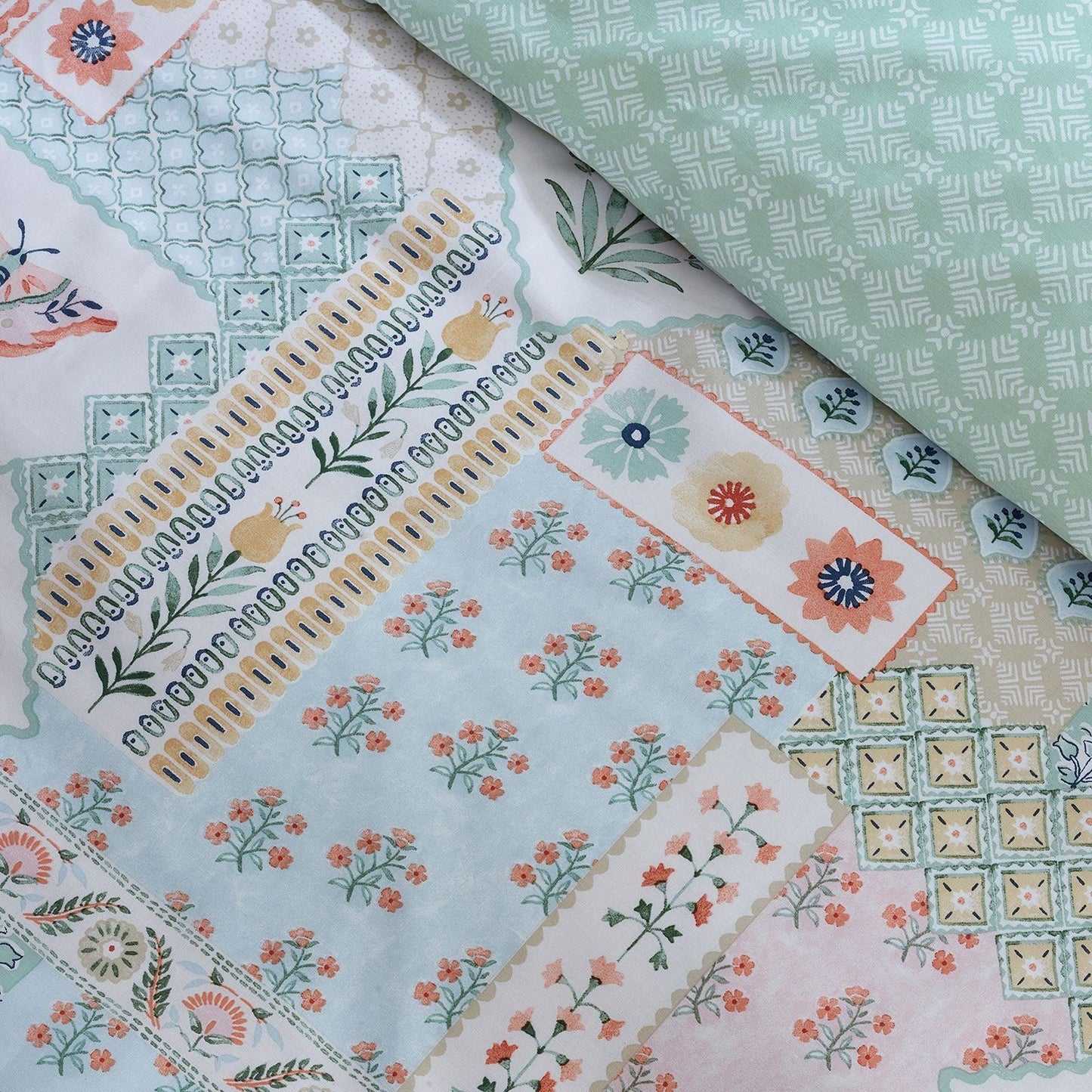 Catherine Lansfield Folk Patchwork Green Duvet Cover Set
