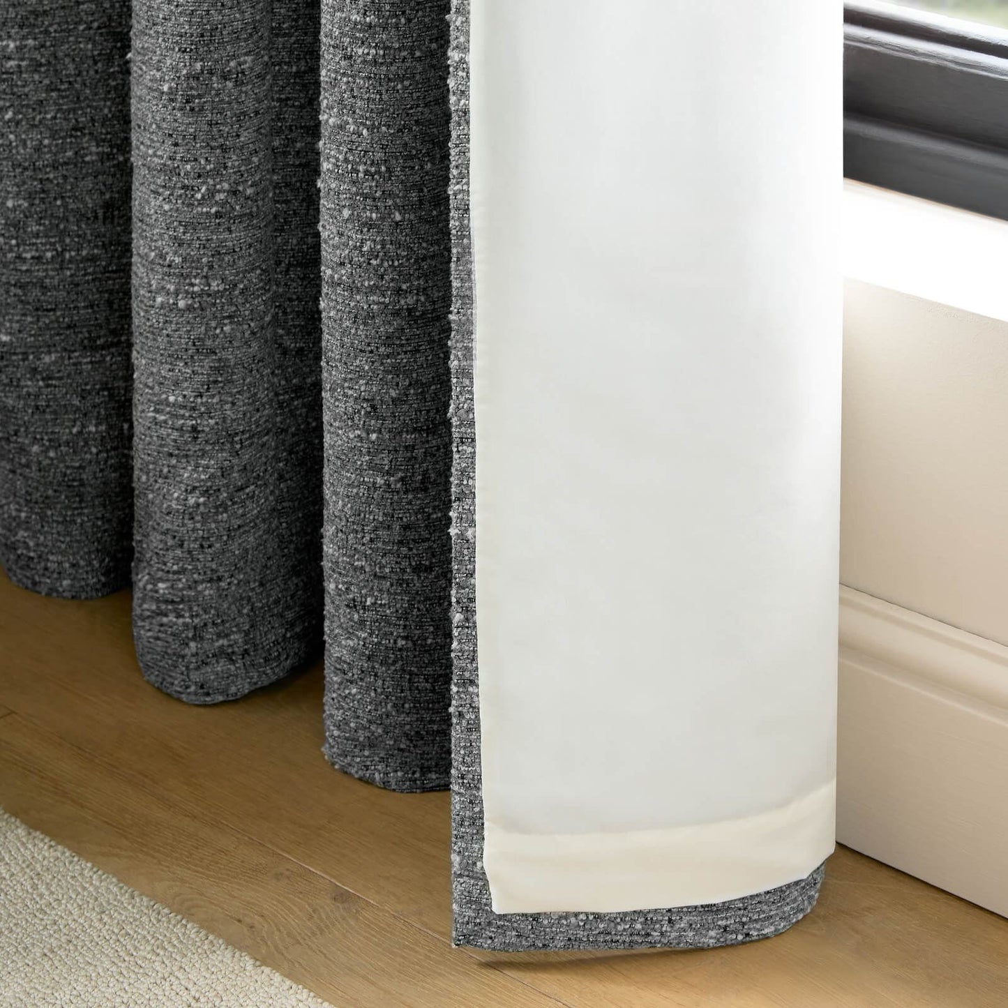 Catherine Lansfield Chunky Boucle Lined Eyelet Curtains Two Panels Charcoal Grey