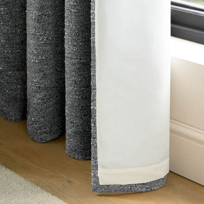 Catherine Lansfield Chunky Boucle Lined Eyelet Curtains Two Panels Charcoal Grey