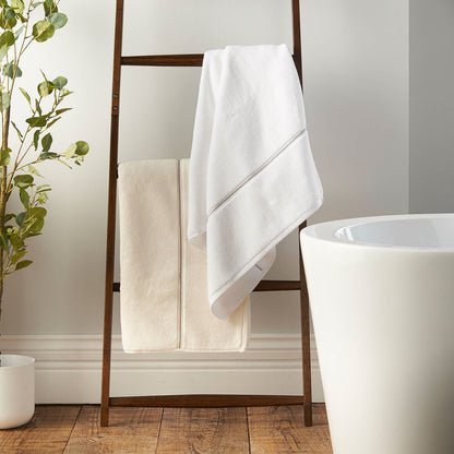 Zero Twist Satin Stitch White Hand Towel - 50x85 cm