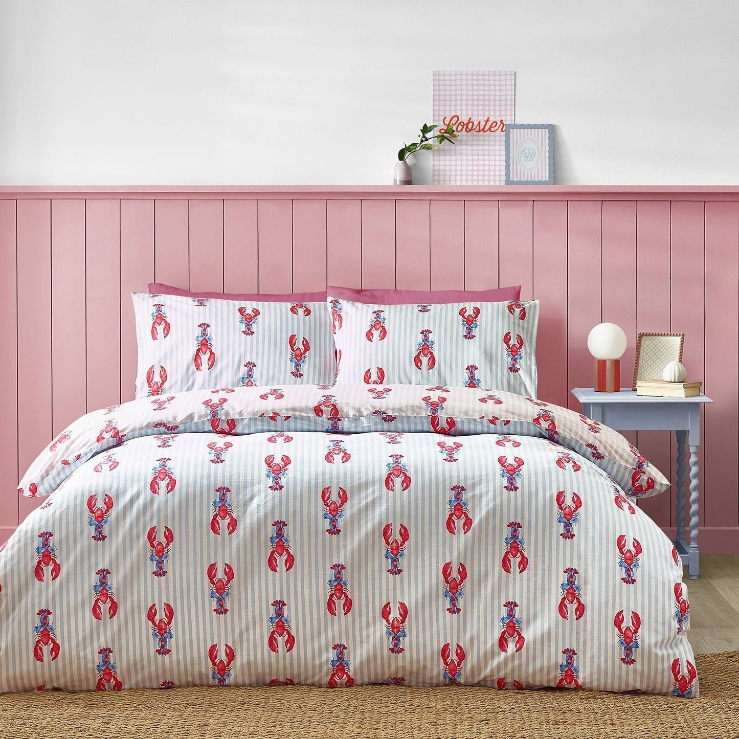 Sassy B Lobster Stripe Pink / Blue Duvet Cover Set