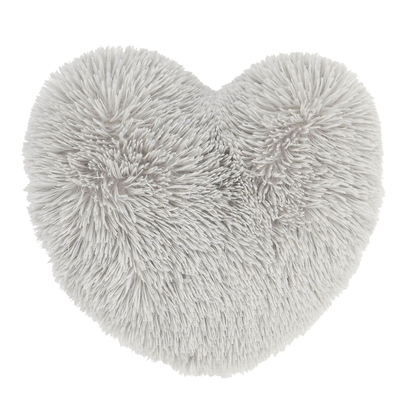 Cuddly Heart Silver Grey Filled Cushion