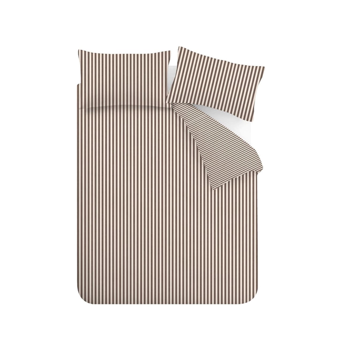 Catherine Lansfield Striped Reversible Cotton Bedding Duvet Cover Set Chocolate