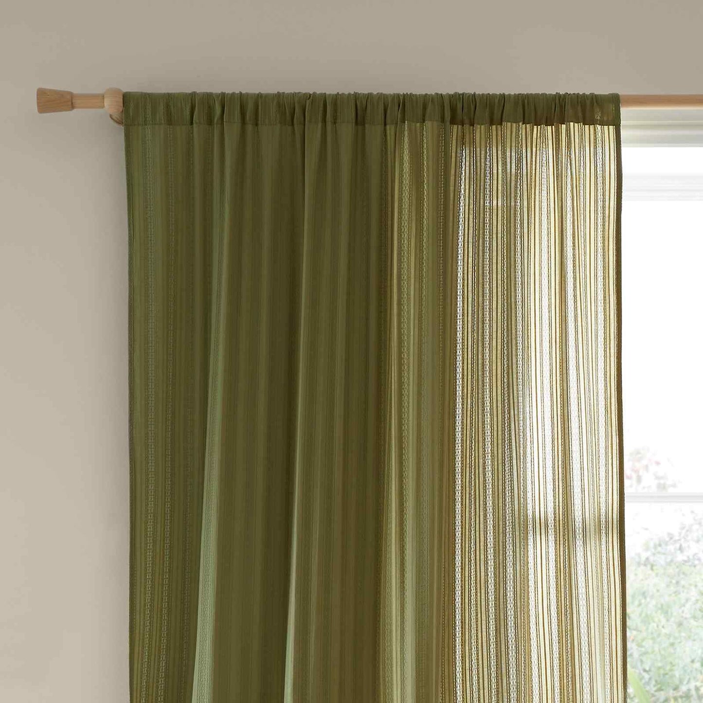 Zofia Broderie Anglaise Olive Green Curtain Voile Panel