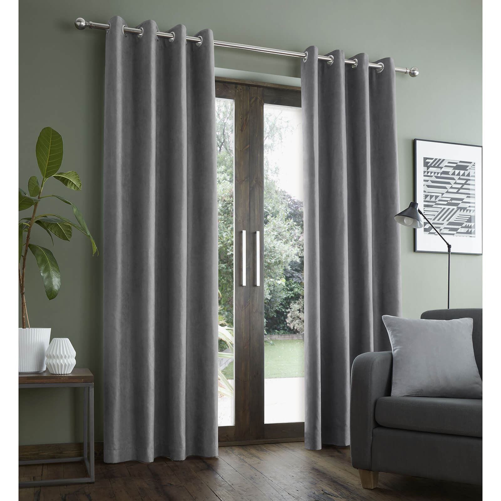 Faux Suede Grey Eyelet Curtains