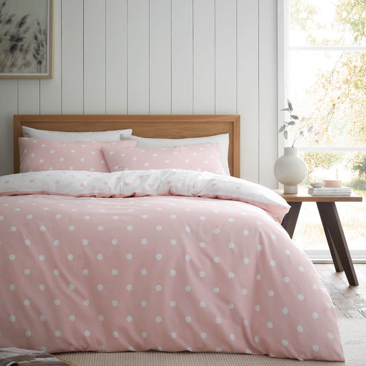 Brushed Polka Dot Pink Duvet Cover Set