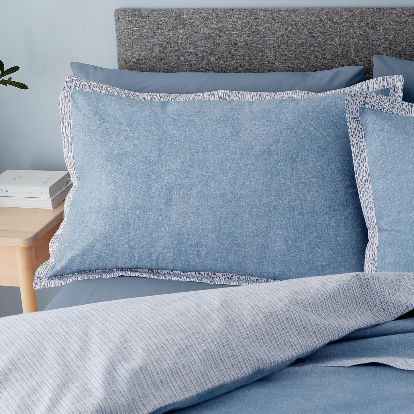 Oslo Textured Trim Denim Blue Duvet Cover Set