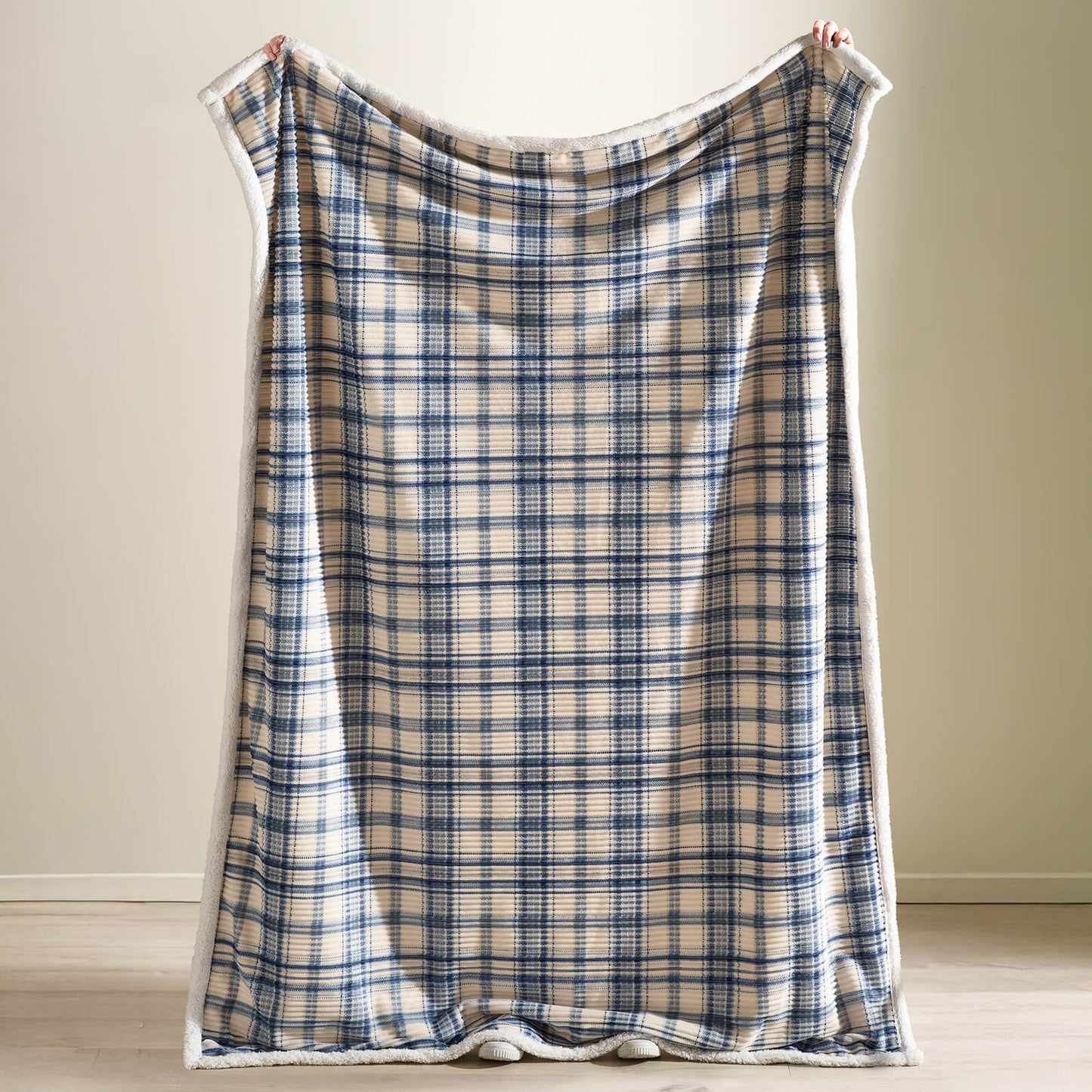 Catherine Lansfield Cosy Ribbed Check Blanket Throw Blue - 130x170cm