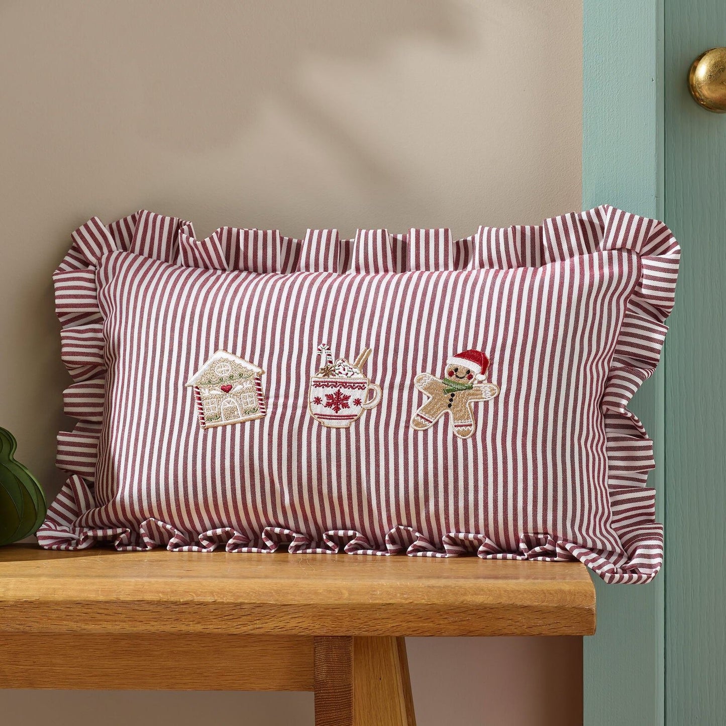 Catherine Lansfield Christmas Gingerbread Stripe Cushion Natural - 30x50cm