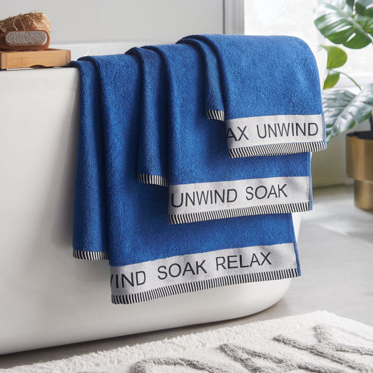 Catherine Lansfield Relax and Unwind Cobalt Blue Towel and Sheet