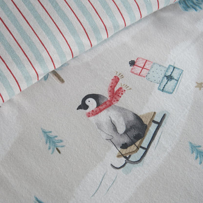 Catherine Lansfield Christmas Penguins Print Cotton Bedding Duvet Cover Set Green