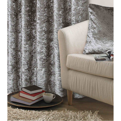 Crushed Silver Velvet Eyelet Curtains