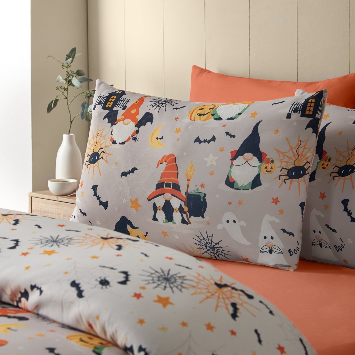 Catherine Lansfield Halloween Gonks Reversible Bedding Duvet Cover Set Natural