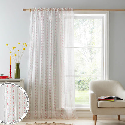 Floral Stripe Slot Top White Curtain Panel - Voile