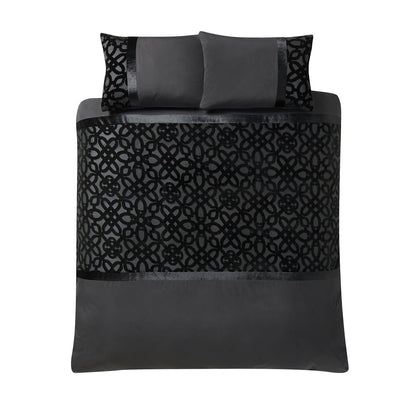 Lattice Cut Velvet Black Duvet Cover Set